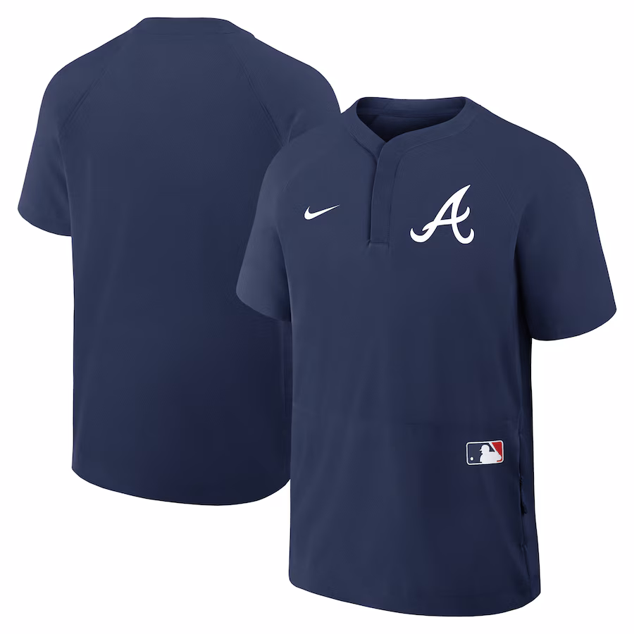 Men's Atlanta Braves Nike Navy Authentic Collection Raglan Short Sleeve Windshirt