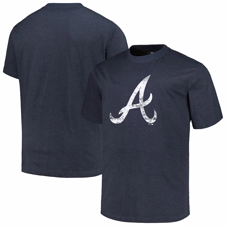 Men's Atlanta Braves Profile Heather Navy Big & Tall Weathered Logo T-Shirt