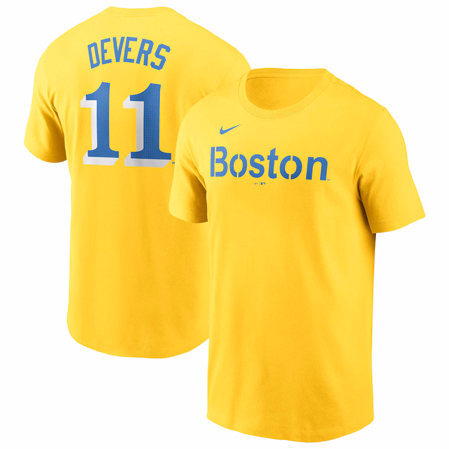 Men's Boston Red Sox Rafael Devers Nike Gold City Connect Fuse Name & Number T-Shirt