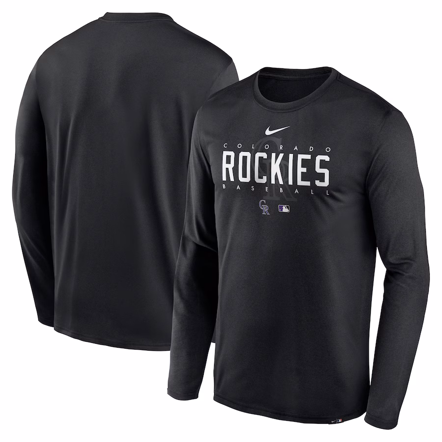 Men's Colorado Rockies Nike Black Authentic Collection Team Logo Legend Performance Long Sleeve T-Shirt