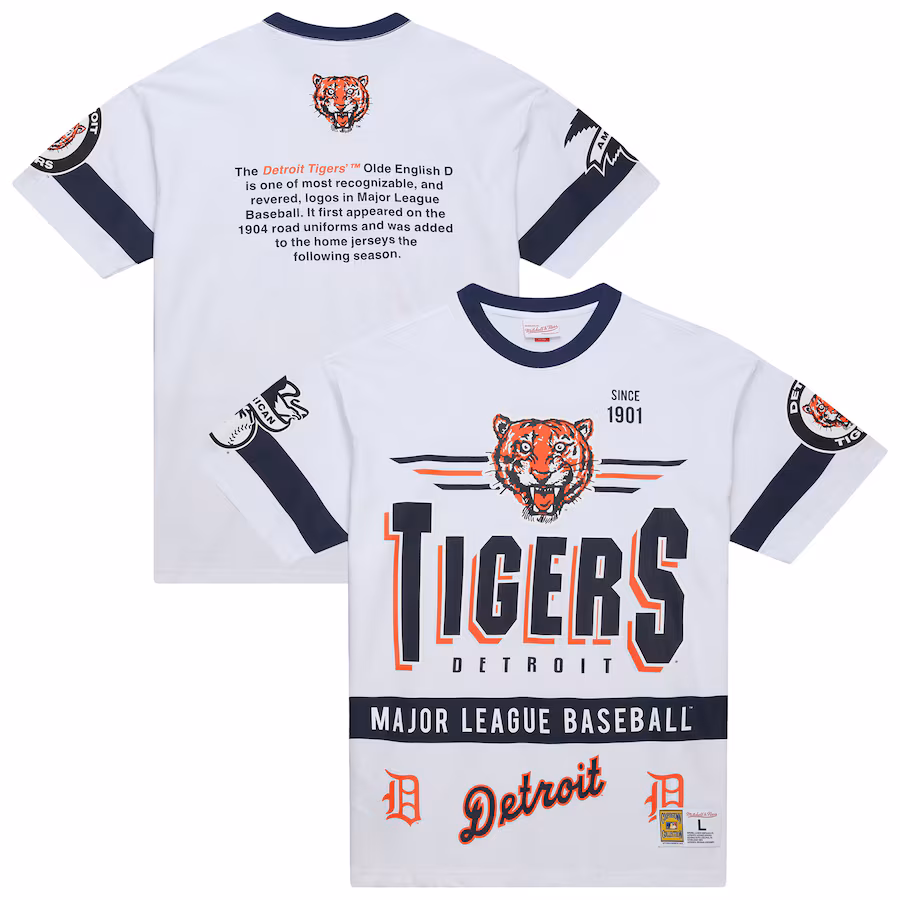 Men's Detroit Tigers Mitchell & Ness White Cooperstown Collection Team Origins Premium T-Shirt