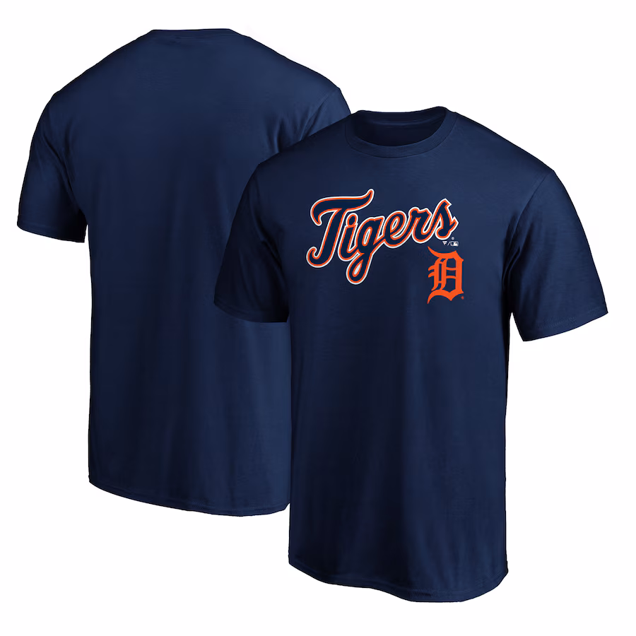 Men's Detroit Tigers Navy Team Lock Up Wordmark T-Shirt