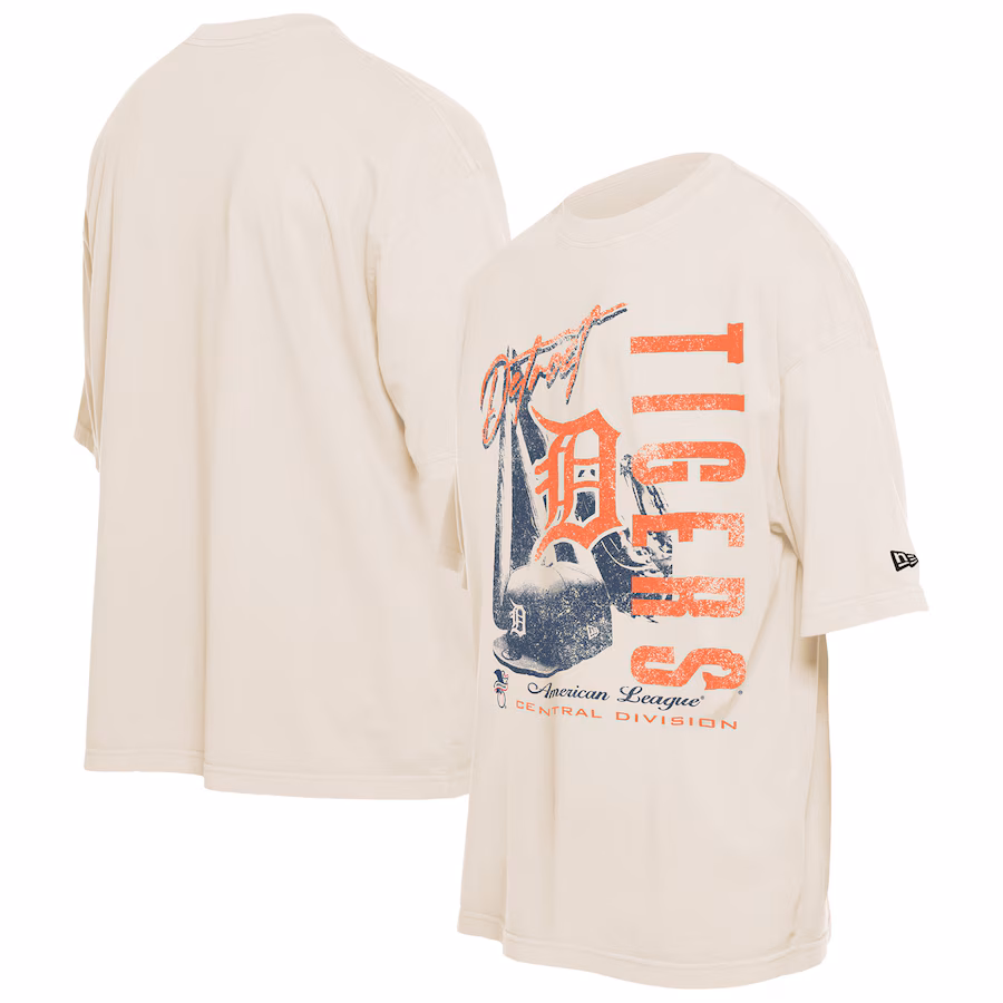 Men's Detroit Tigers New Era Cream Cooperstown Collection Oversized Throwback Distressed T-Shirt