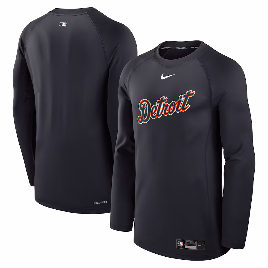 Men's Detroit Tigers Nike Navy Authentic Collection Game Time Raglan Performance Long Sleeve T-Shirt