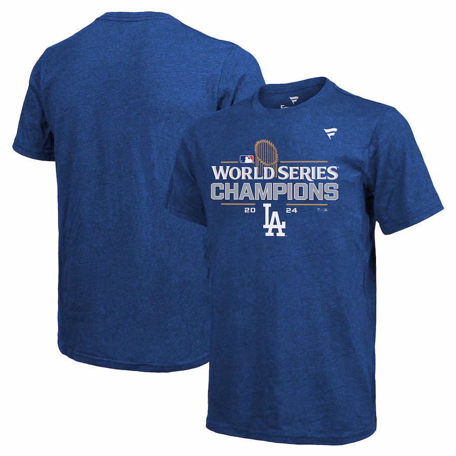 Men's Los Angeles Dodgers Fanatics Royal 2024 World Series Champions Locker Room Jersey Tri-Blend T-Shirt