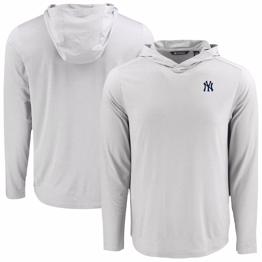 Men's New York Yankees Cutter & Buck Gray Coastline Epic Comfort Recycled Eco Hoodie Long Sleeve T-Shirt