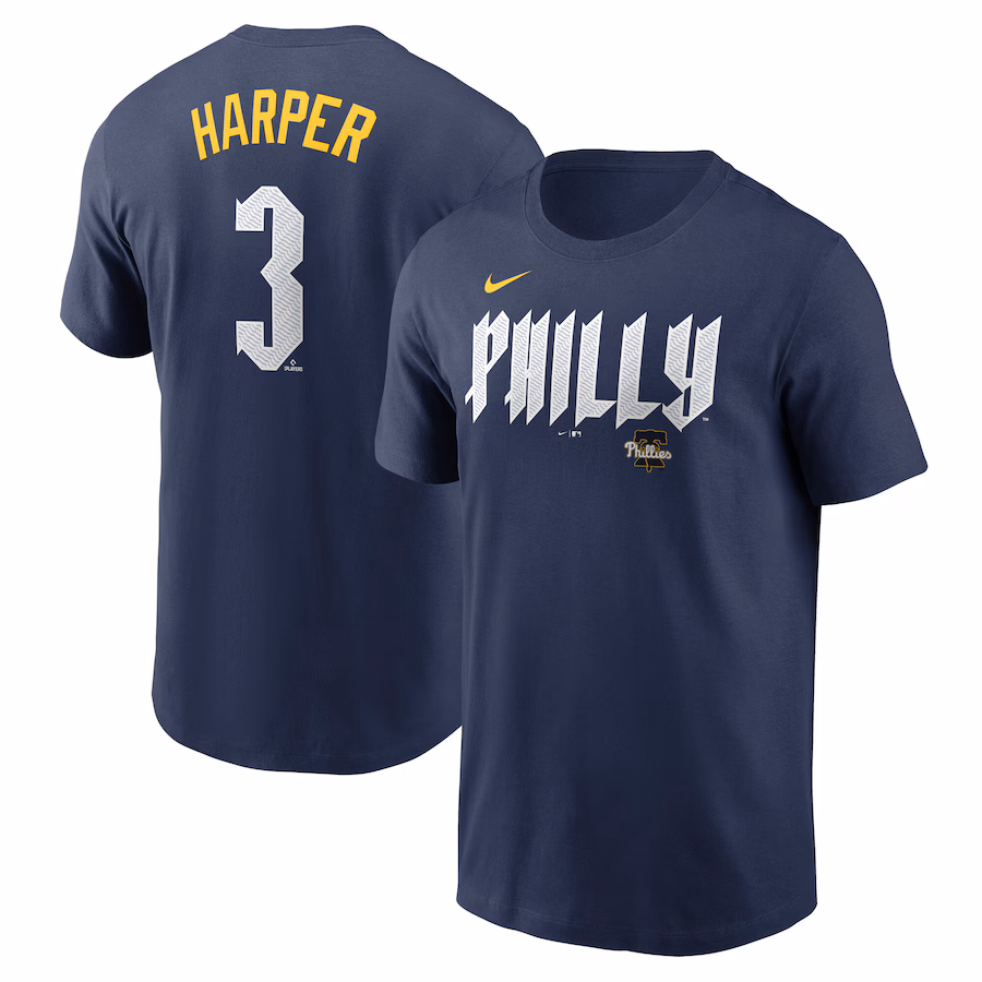 Men's Philadelphia Phillies Bryce Harper Nike Royal 2024 City Connect Fuse Name & Number T-Shirt