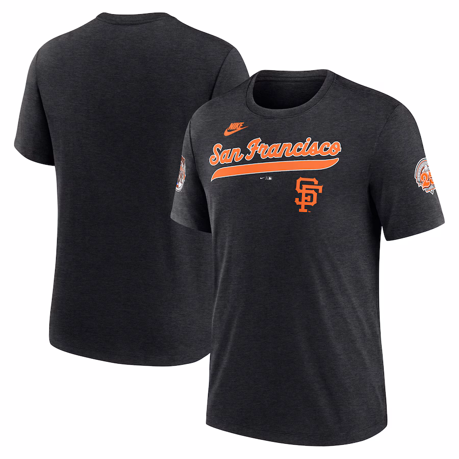 Men's San Francisco Giants Nike Heather Black Cooperstown Collection Eras Tri-Blend T-Shirt
