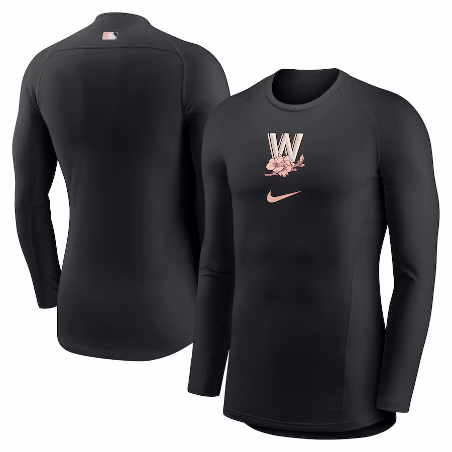 Men's Washington Nationals Nike Black City Connect Base Layer Raglan Long Sleeve Performance T-Shirt