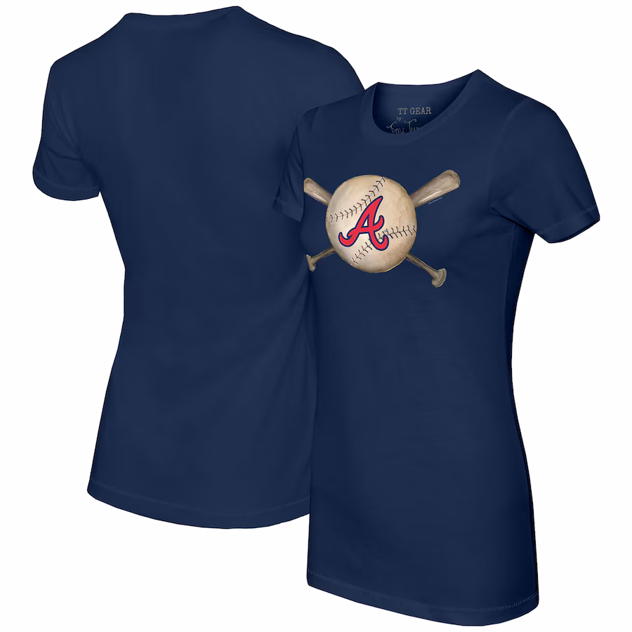 Women's Atlanta Braves Tiny Turnip Navy Baseball Cross Bats T-Shirt