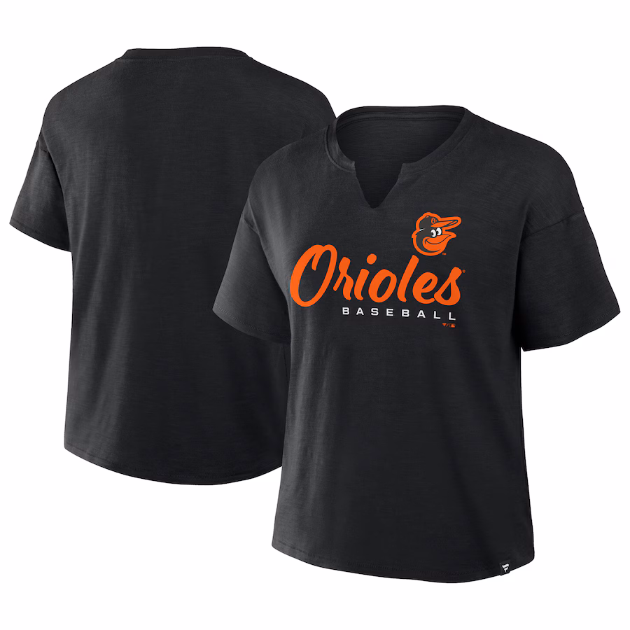 Women's Baltimore Orioles Profile Black Plus Size Wordmark Notch Neck T-Shirt