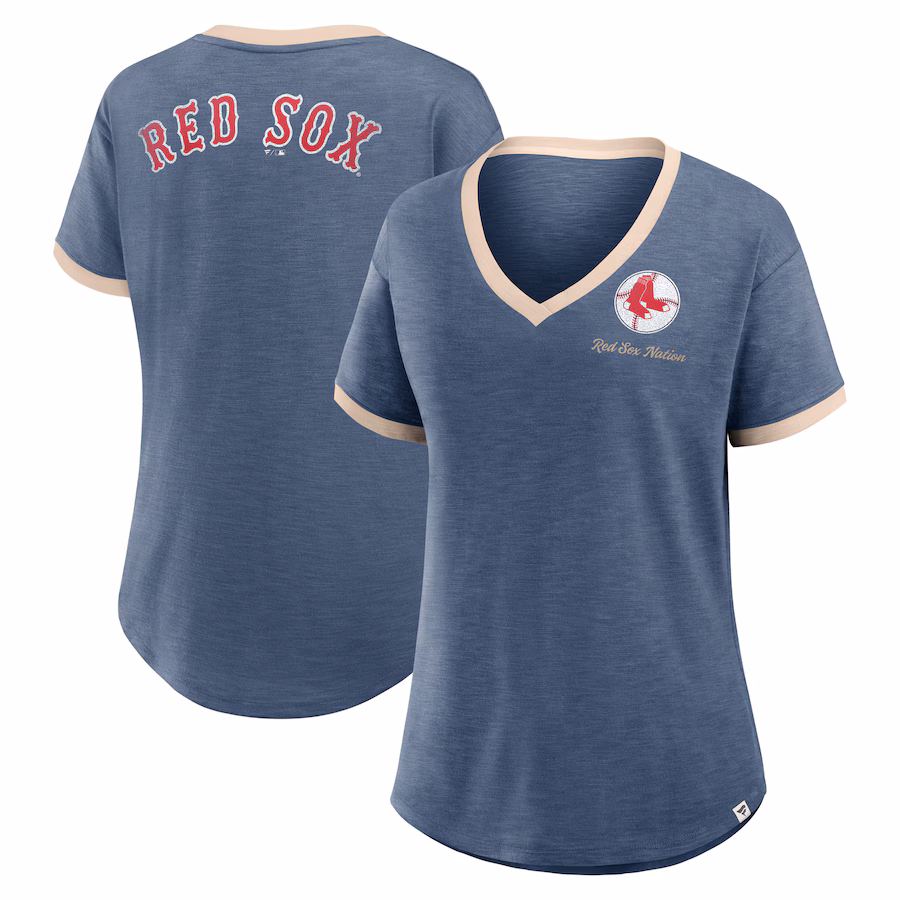 Women's Boston Red Sox Fanatics Navy Binge Worthy Stadium Slub V-Neck T-Shirt