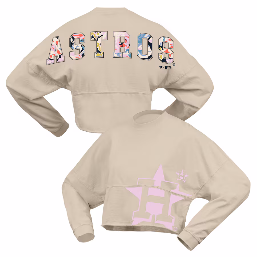 Women's Houston Astros Fanatics Cream Floral Preppy Cropped Long Sleeve T-Shirt