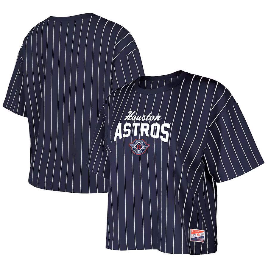 Women's Houston Astros New Era Navy 2025 City Connect Boxy Pinstripe T-Shirt