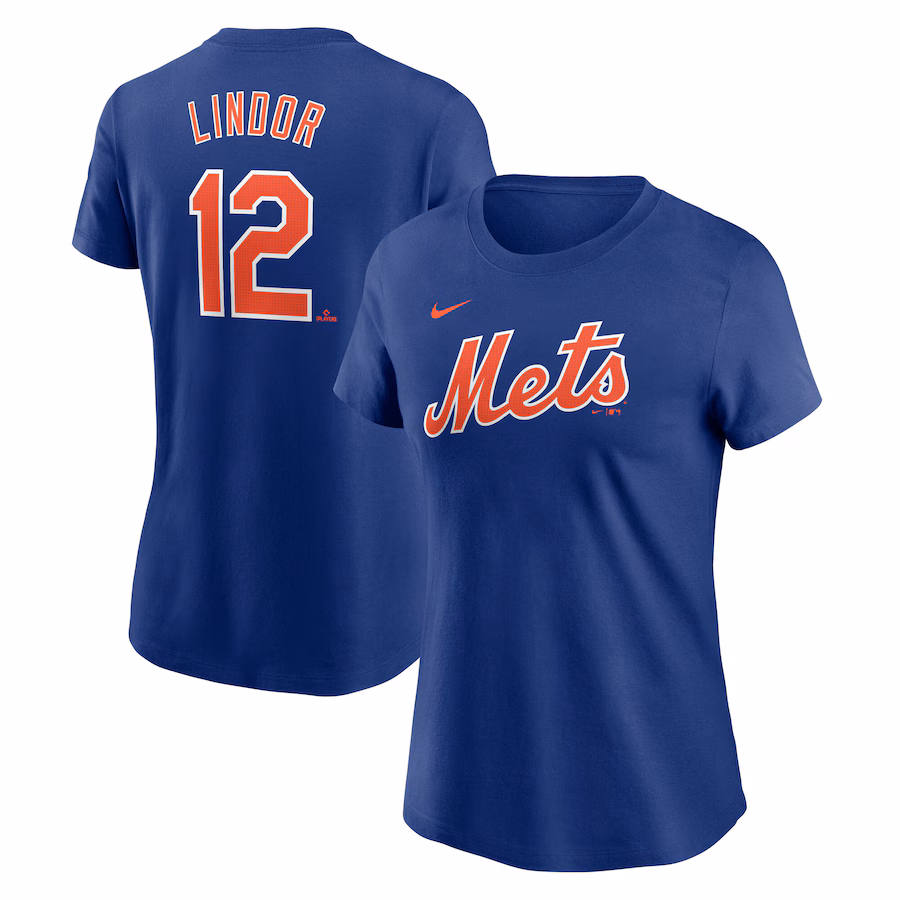 Women's New York Mets Francisco Lindor Nike Royal Fuse Name & Number T-Shirt
