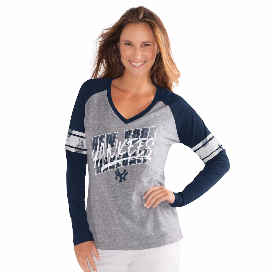 Women's New York Yankees G-III 4Her by Carl Banks Navy The Franchise Tri-Blend Raglan V-Neck Long Sleeve T-Shirt