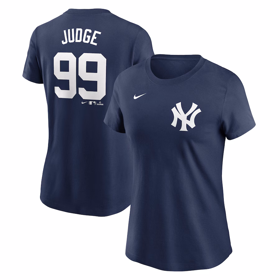 Women's New York Yankees Aaron Judge Nike Navy Fuse Name & Number T-Shirt