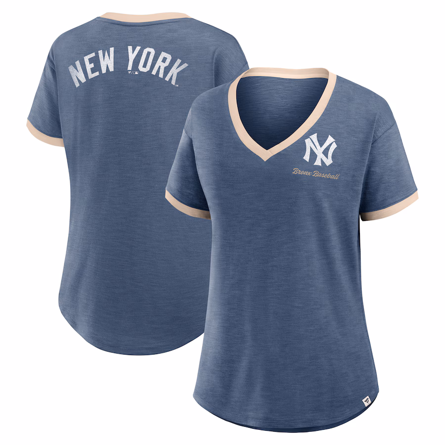 Women's New York Yankees Fanatics Navy Binge Worthy Stadium Slub V-Neck T-Shirt