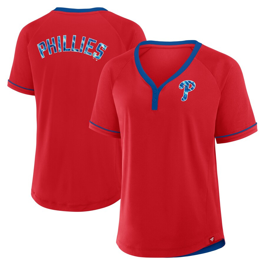 Women's Philadelphia Phillies Fanatics Red League Diva Star Raglan V-Neck T-Shirt