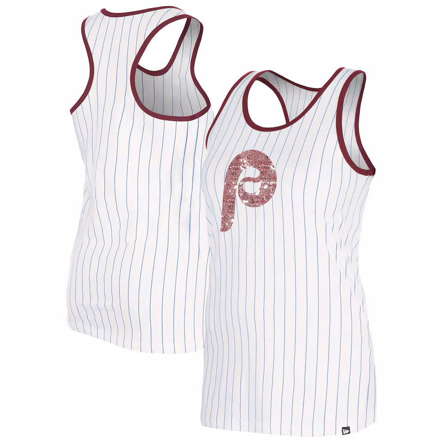 Women's Philadelphia Phillies New Era White Gameday Pinstripe Tank Top