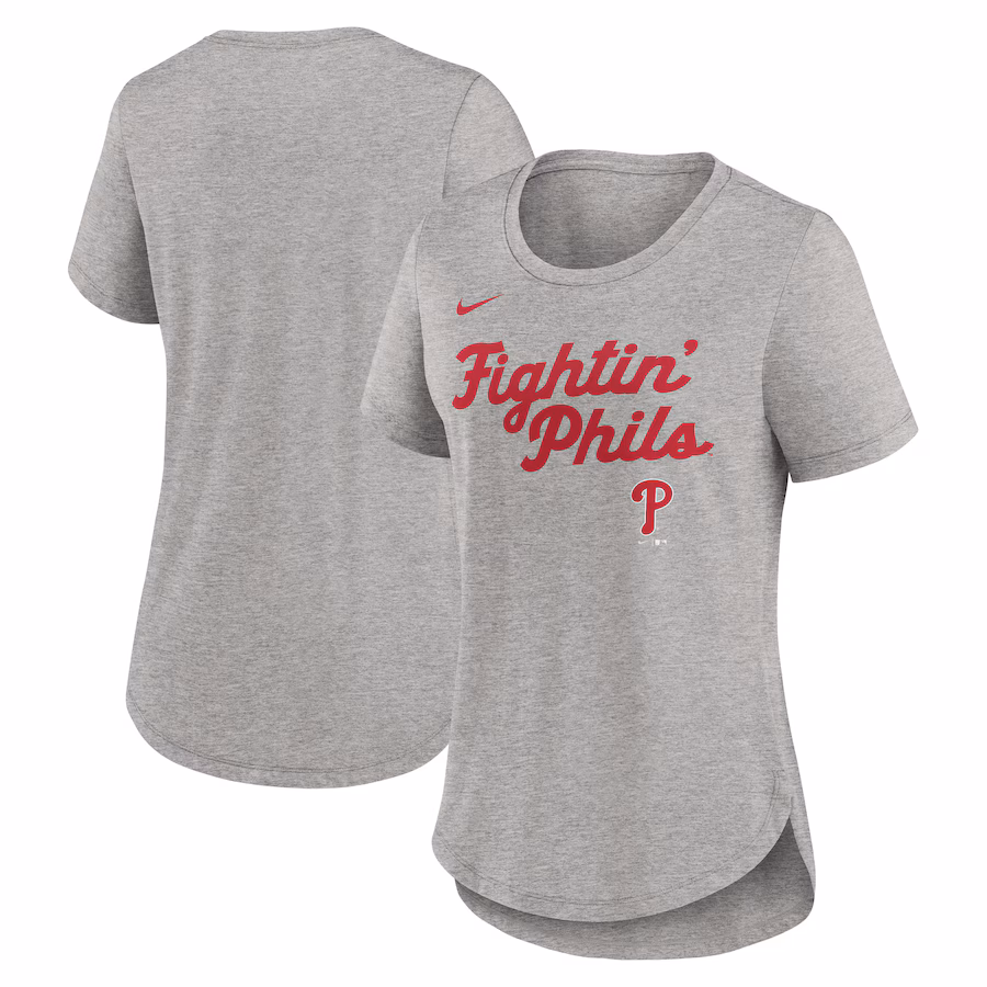Women's Philadelphia Phillies Nike Heather Gray Script Tri-Blend T-Shirt