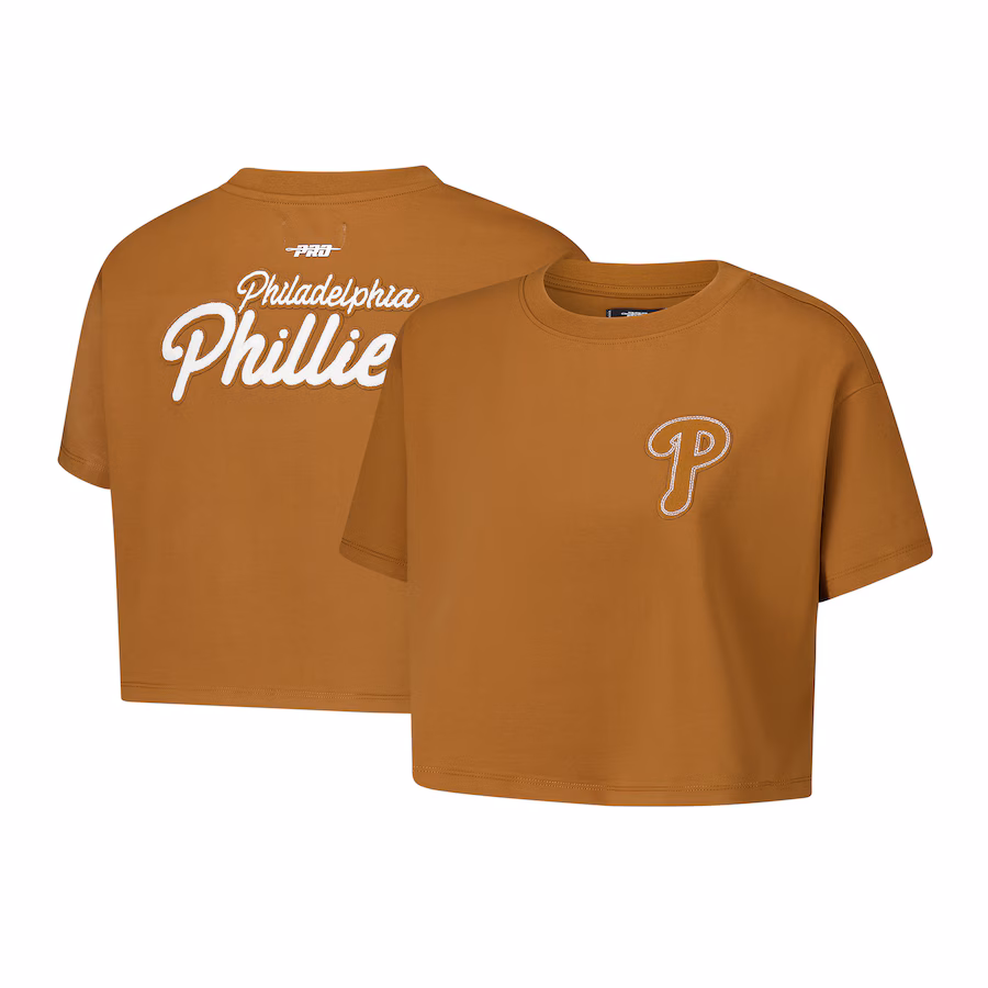 Women's Philadelphia Phillies Pro Standard Brown Paint The City Cropped Boxy T-Shirt