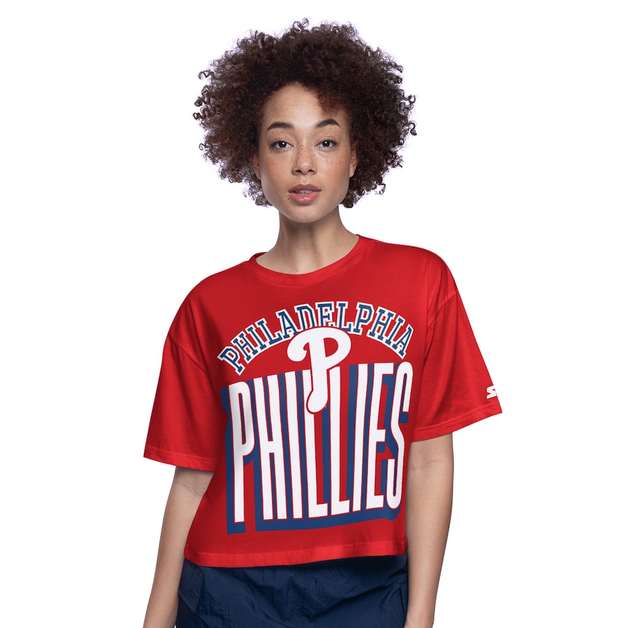 Women's Philadelphia Phillies Starter Red Play the Ball Boxy Cropped T-Shirt
