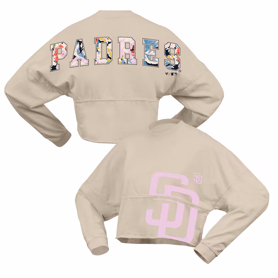 Women's San Diego Padres Fanatics Cream Floral Preppy Cropped Long Sleeve T-Shirt