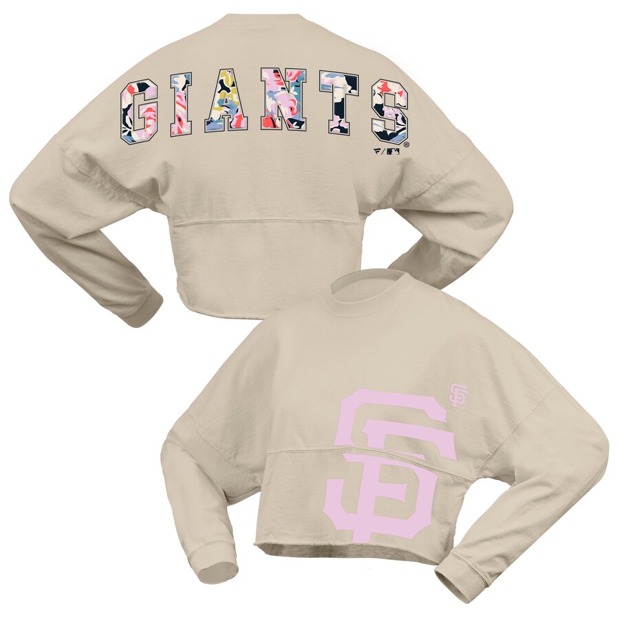 Women's San Francisco Giants Fanatics Cream Floral Preppy Cropped Long Sleeve T-Shirt