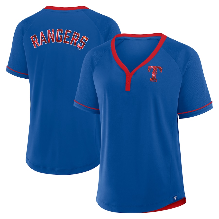 Women's Texas Rangers Fanatics Royal League Diva Star Raglan V-Neck T-Shirt
