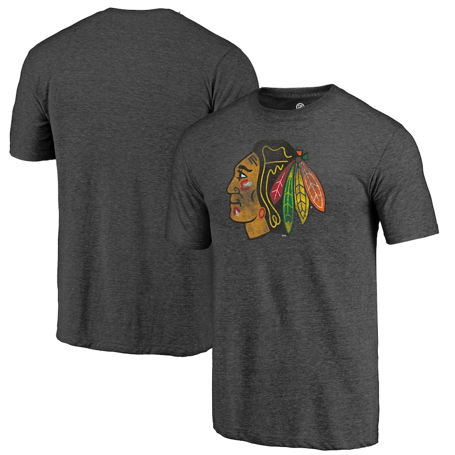 Men's Chicago Blackhawks Charcoal Distressed Tri-Blend T-Shirt