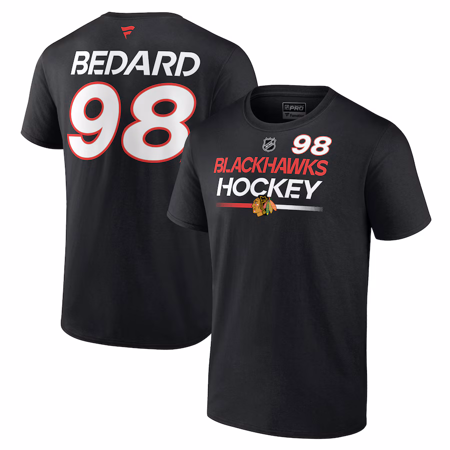 Men's Chicago Blackhawks Connor Bedard Fanatics Black Authentic Pro Prime Name & Number T-Shirt