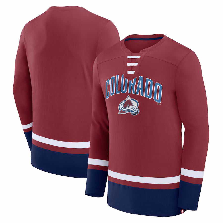 Men's Colorado Avalanche Fanatics Burgundy Back Pass Lace-Up Long Sleeve T-Shirt