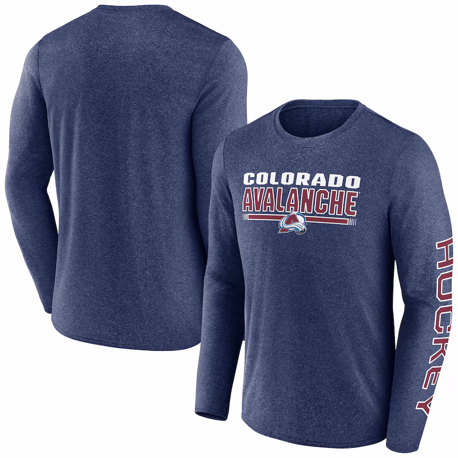 Men's Colorado Avalanche Fanatics Heather Navy Sweep Iconic Synthetic Long Sleeve T-Shirt
