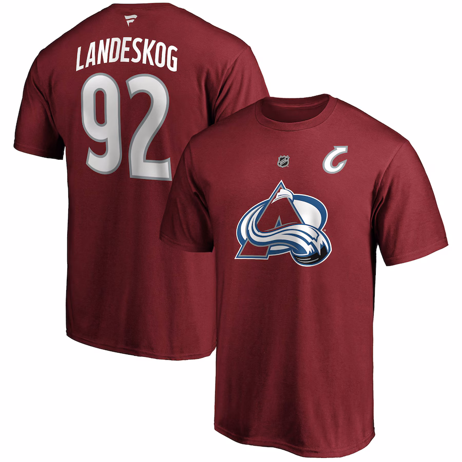 Men's Colorado Avalanche Gabriel Landeskog Fanatics Burgundy Authentic Stack Name & Number T-Shirt