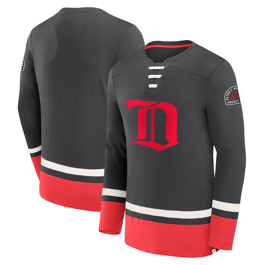Men's Detroit Red Wings Fanatics Black Vintage High Point Long Sleeve T-Shirt