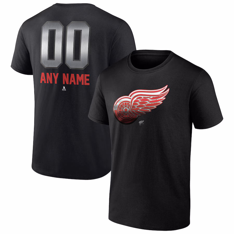 Men's Detroit Red Wings Black Personalized Midnight Mascot Logo T-Shirt