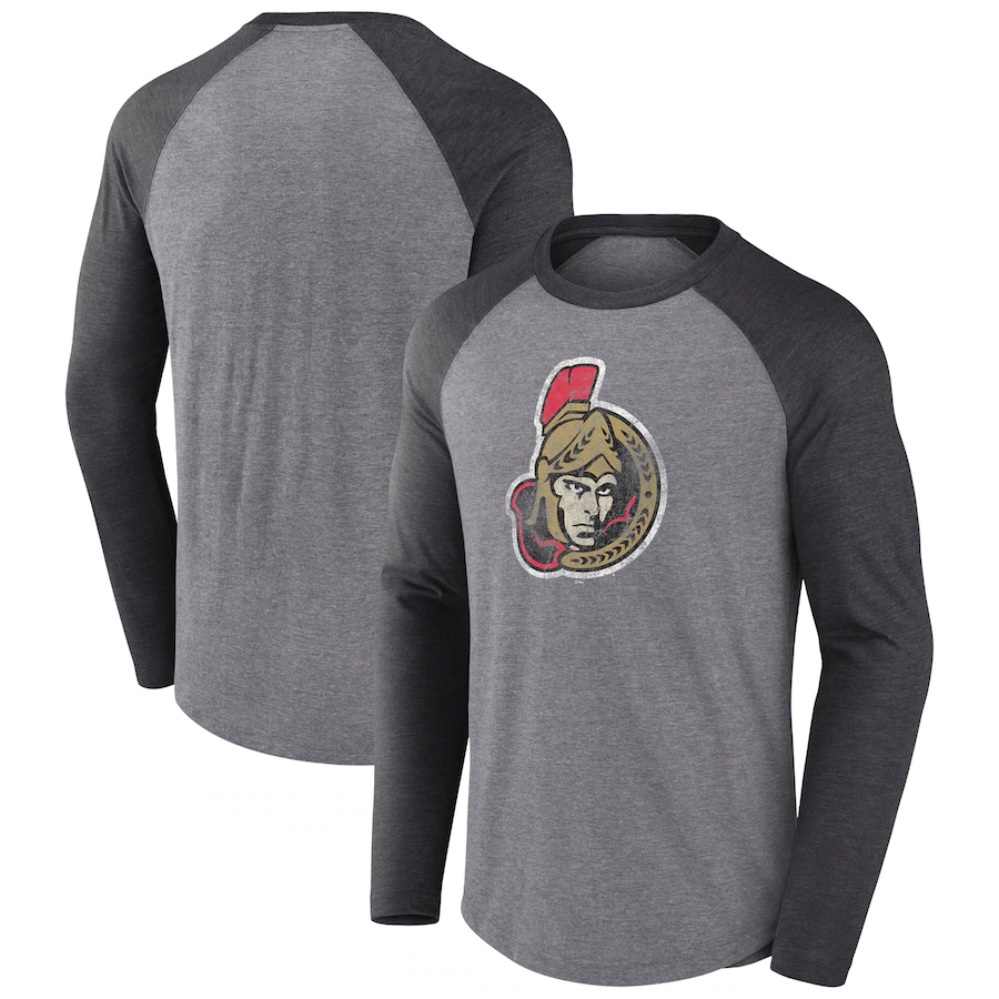 Men's Ottawa Senators Fanatics Heather Gray Special Edition Long Sleeve Tri-Blend Raglan T-Shirt