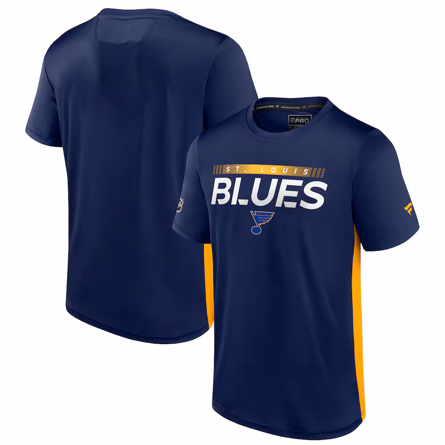 Men's St. Louis Blues Fanatics Navy/Gold Authentic Pro Rink Tech T-Shirt