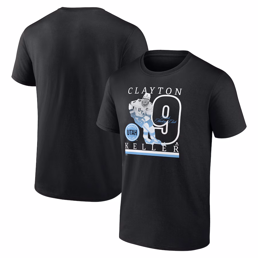 Men's Utah Hockey Club Clayton Keller Fanatics Black Authentic Stack Name & Number T-Shirt