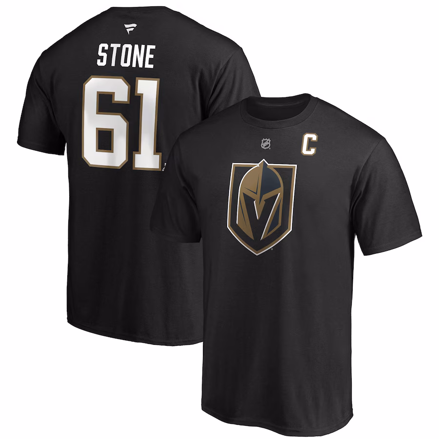 Men's Vegas Golden Knights Mark Stone Fanatics Black Authentic Stack Player Name & Number Captain Patch T-Shirt