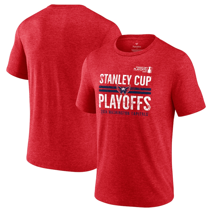 Men's Washington Capitals Fanatics Heather Red 2024 Stanley Cup Playoffs Crossbar Tri-Blend T-Shirt