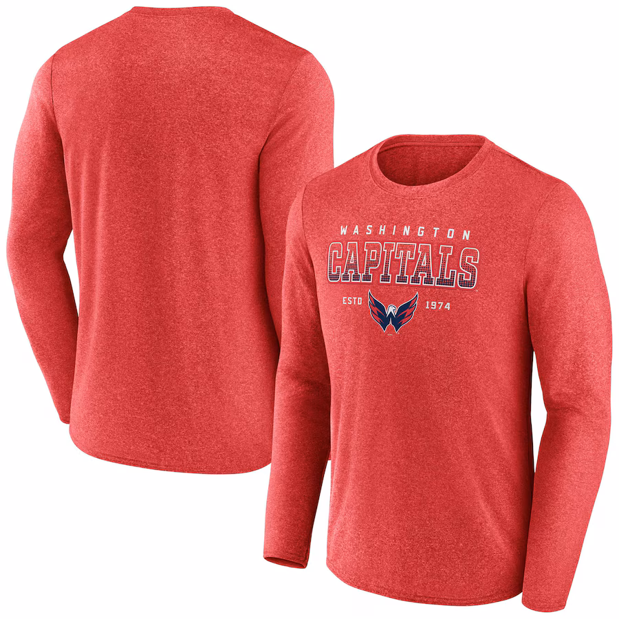 Men's Washington Capitals Fanatics Heather Red Long Sleeve T-Shirt