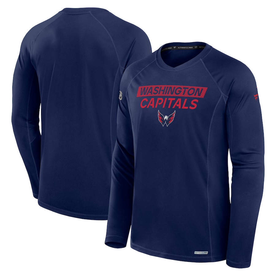 Men's Washington Capitals Fanatics Navy Authentic Pro Rink Tech Long Sleeve T-Shirt