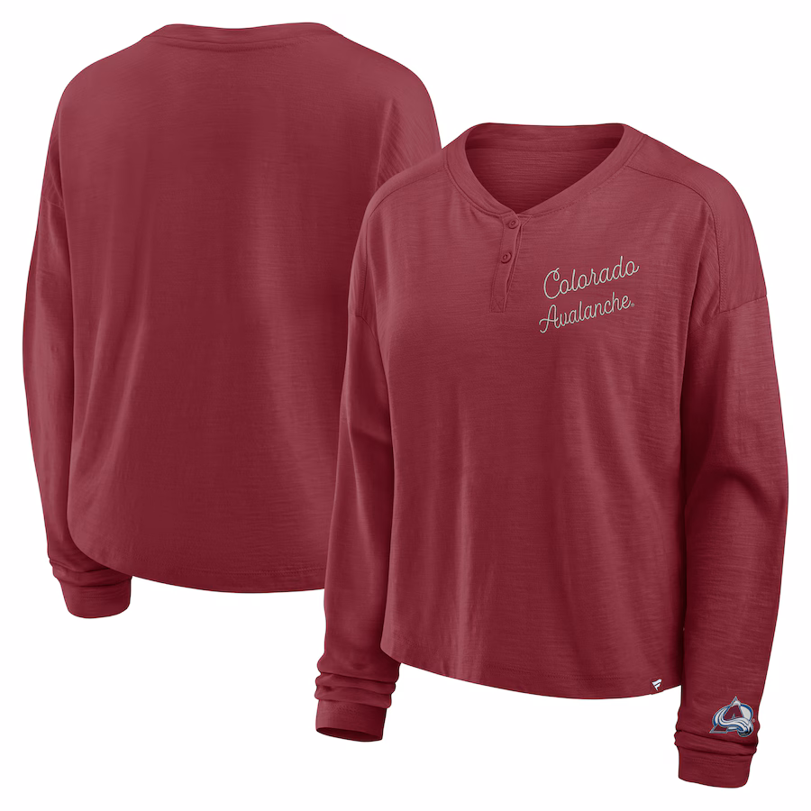 Women's Colorado Avalanche Fanatics Burgundy Oversized All Out Effort Long Sleeve Henley T-Shirt