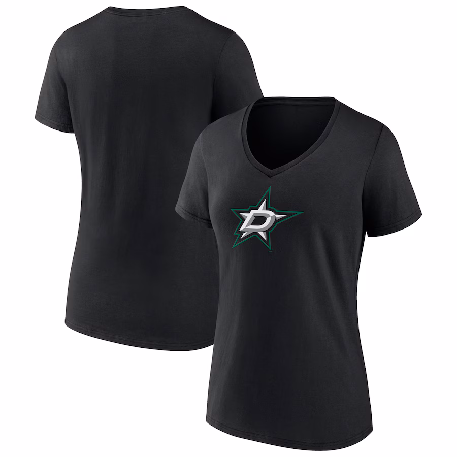 Women's Dallas Stars Fanatics Black Primary Logo Team V-Neck T-Shirt
