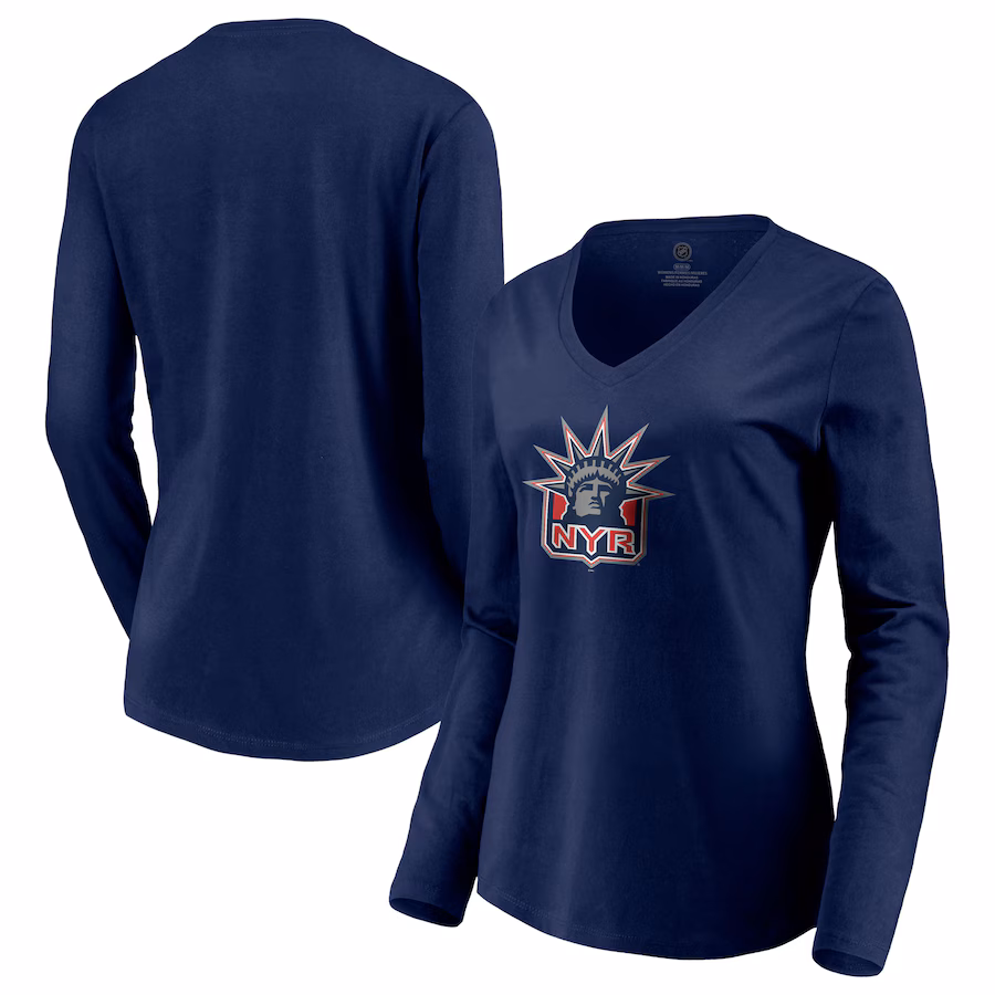 Women's New York Rangers Navy Special Edition Primary Logo V-Neck Long Sleeve T-Shirt