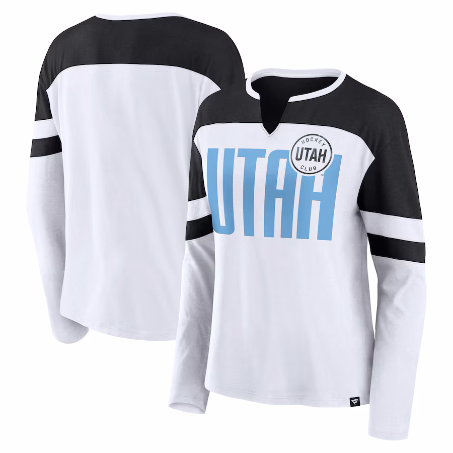 Women's Utah Hockey Club Fanatics White/Black Frozen Notch Neck Long Sleeve T-Shirt
