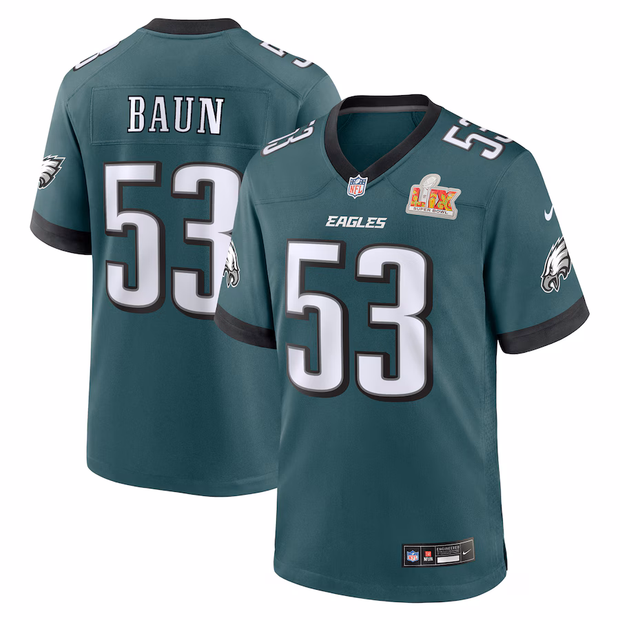 Men's Philadelphia Eagles Zack Baun Nike Midnight Green Super Bowl LIX Game Player Jersey
