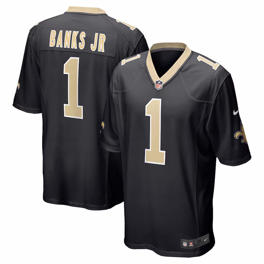 Men's New Orleans Saints Kelvin Banks Jr. Nike Black 2025 NFL Draft First Round Pick Game Jersey